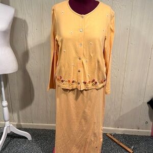 Susan Bristol Vintage Skirt Set Jacket XL Embroidery Appliques